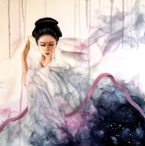 Kung fu - Airbrush & Alcohol ink art 50x50 cm - Melanie Hill