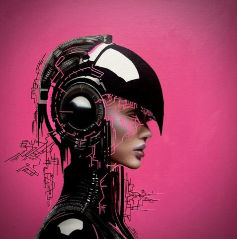 Robot 1 - Airbrush on Canvas 30x30 cm - Melanie Hill
